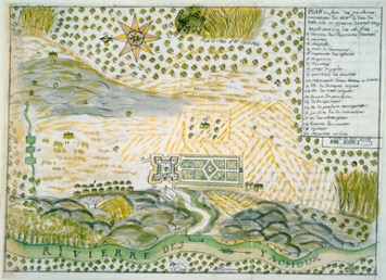 Hand drawn map depicting the environs of “habitations eloignées.”