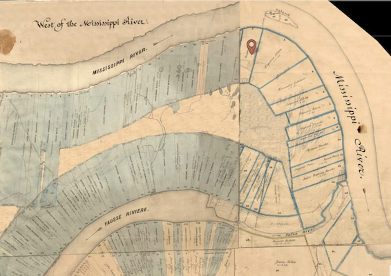 Historic map of the Tounoir Estate in Pointe Coupée